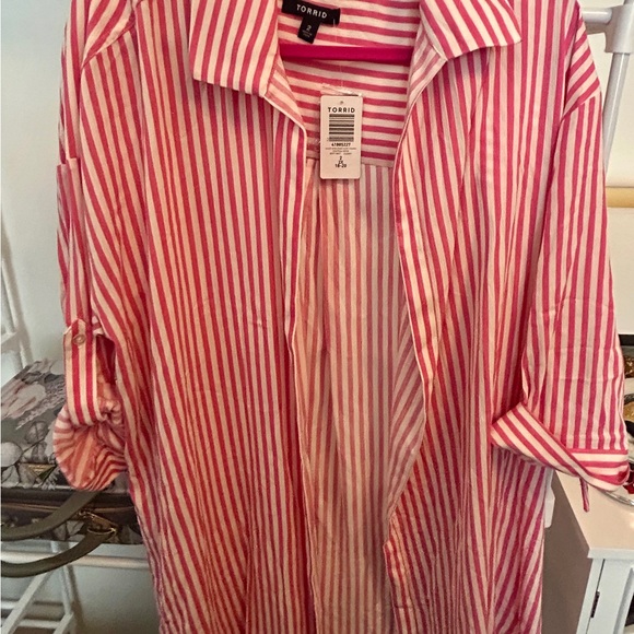 Torrid Pink and White Striped Shirt - Picture 2 of 4